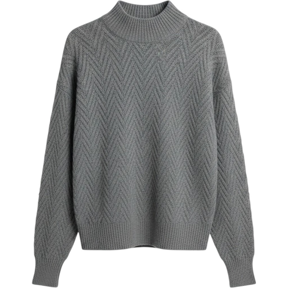 Pink Rose Sweater Chevron Knit Mock Neck Size‎ M Gray Pullover Long Sleeve Cozy